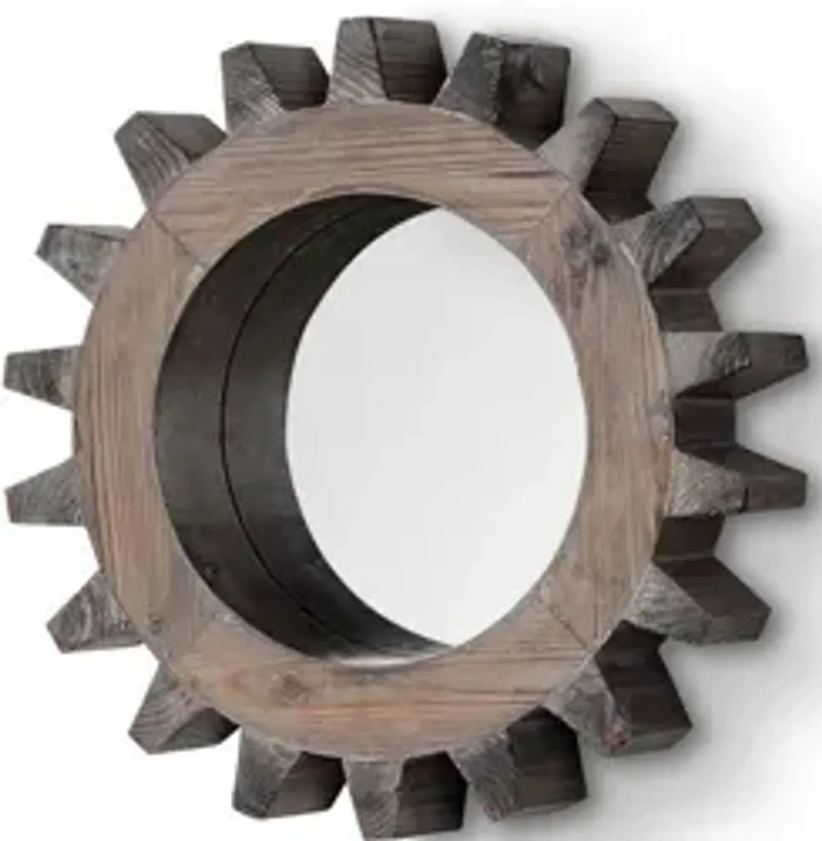 Cog 17" Round Wood Frame Wall Mirror - Natural