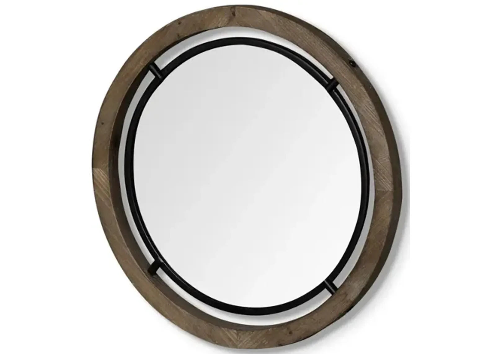 19" Wood And Metal Frame Wall Mirror - Brown