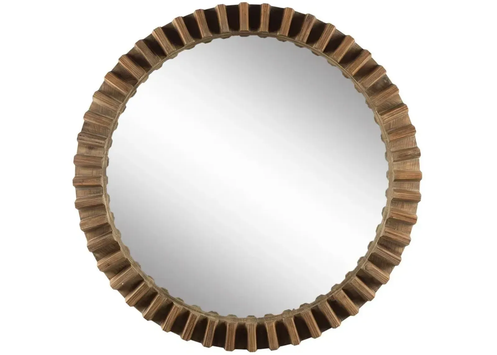 44" Round Wood Frame Wall Mirror - Brown