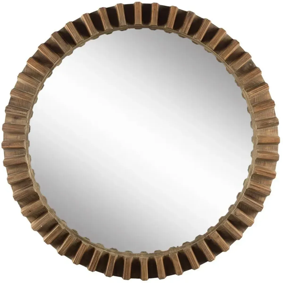 44" Round Wood Frame Wall Mirror - Brown