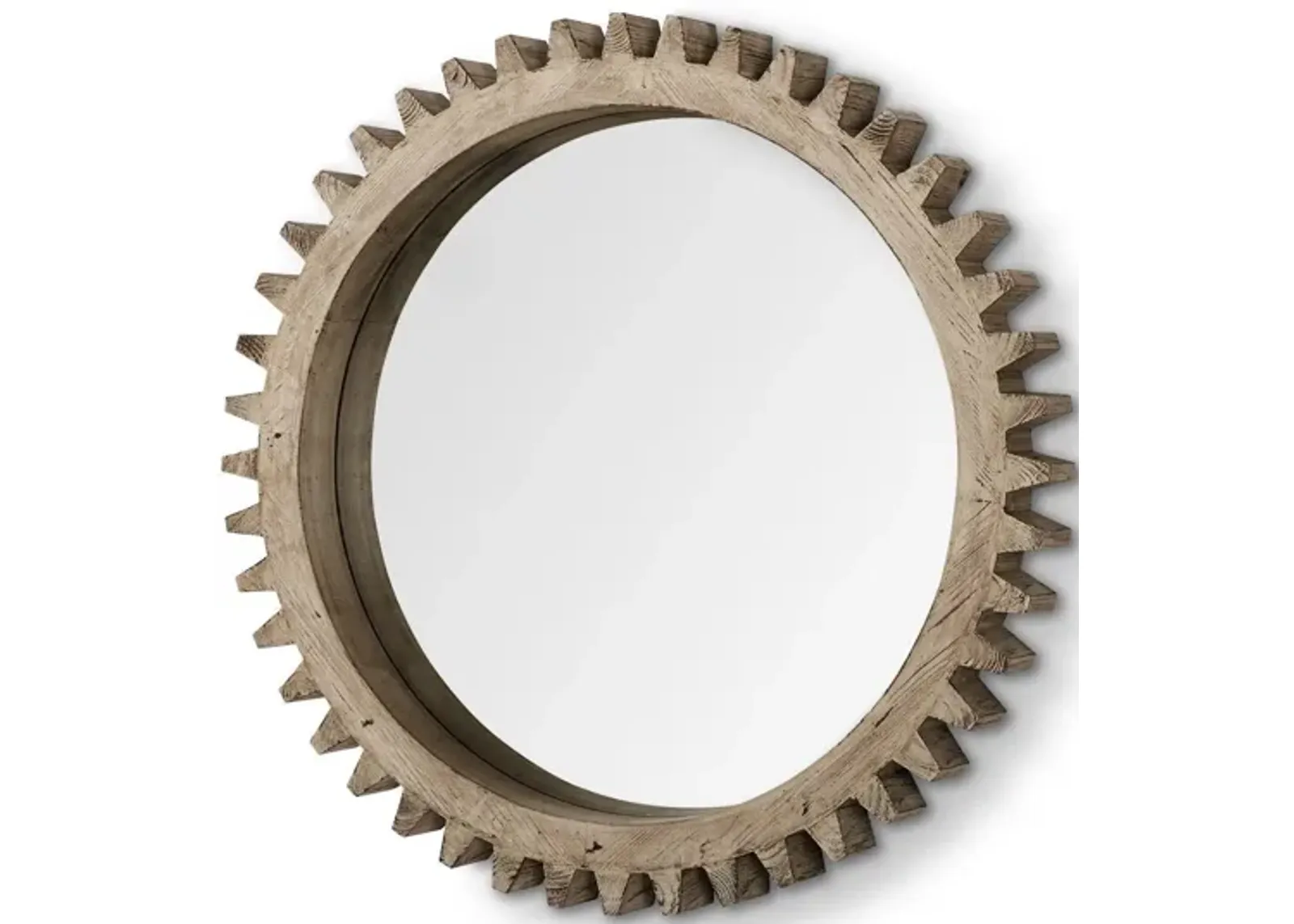 35" Round Wood Frame Wall Mirror - Natural