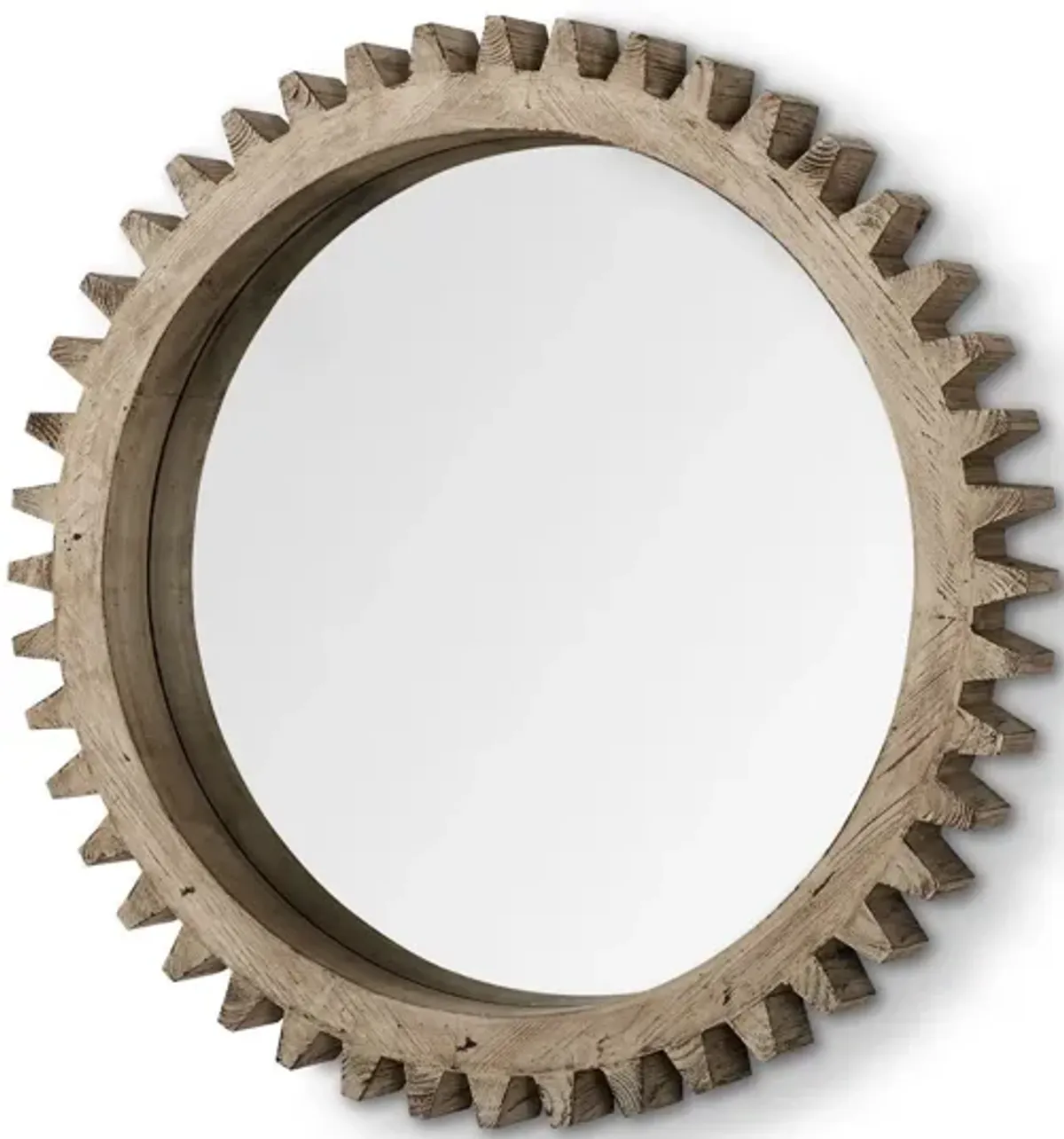 35" Round Wood Frame Wall Mirror - Natural