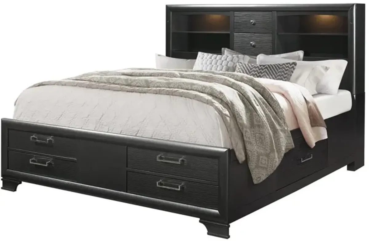 Solid Wood Queen Eight Drawers Bed - Gray