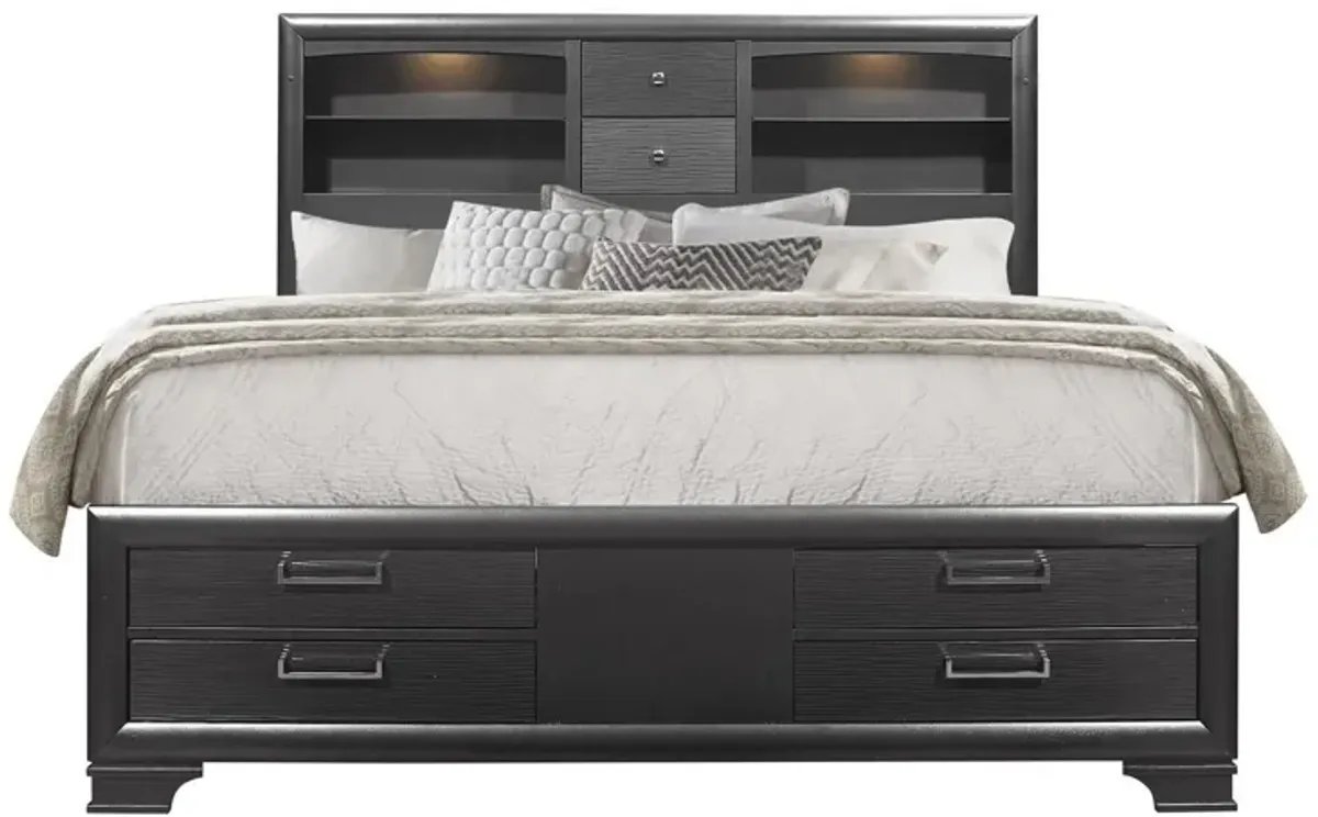 Solid Wood Queen Eight Drawers Bed - Gray