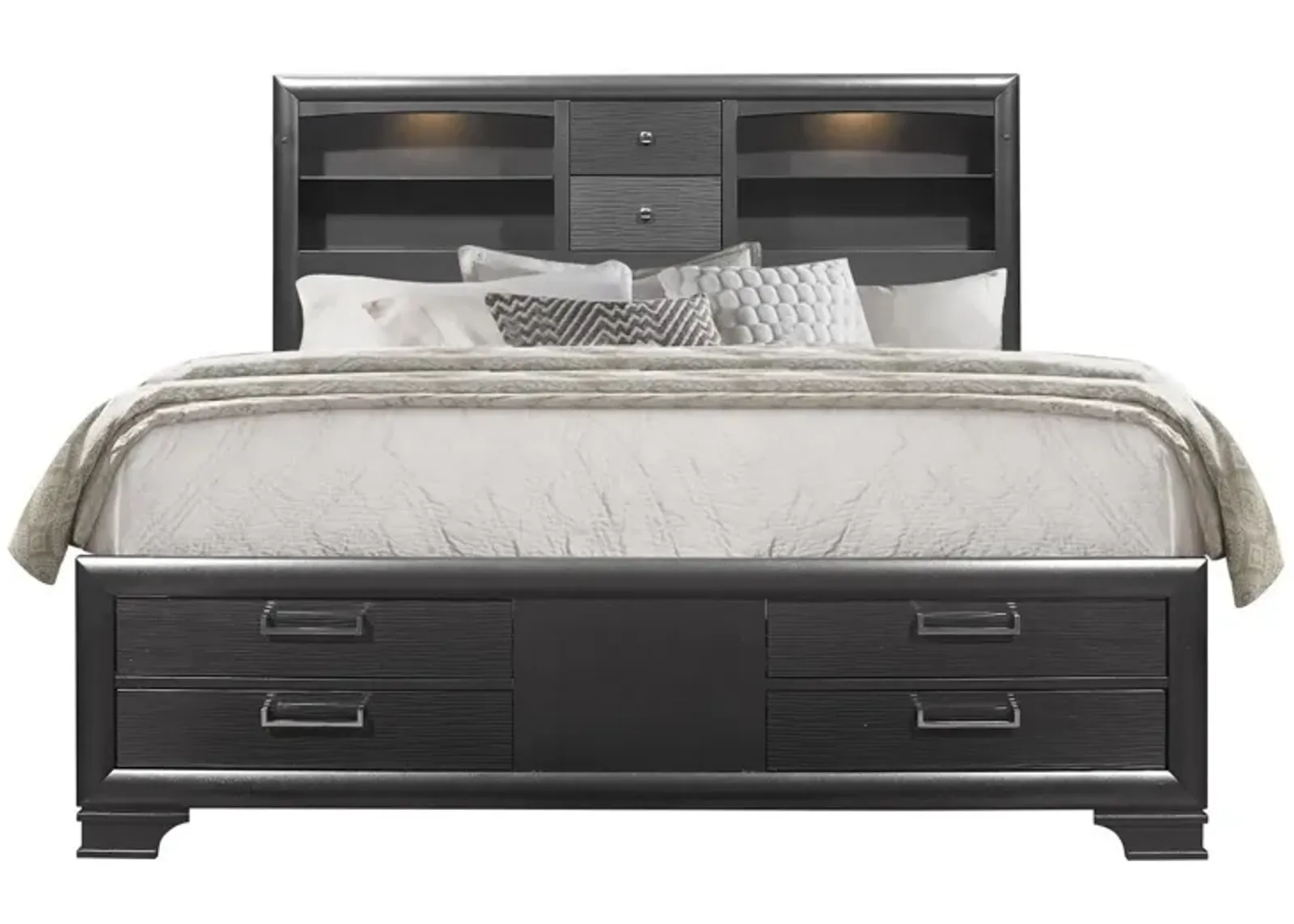 Solid Wood Queen Eight Drawers Bed - Gray