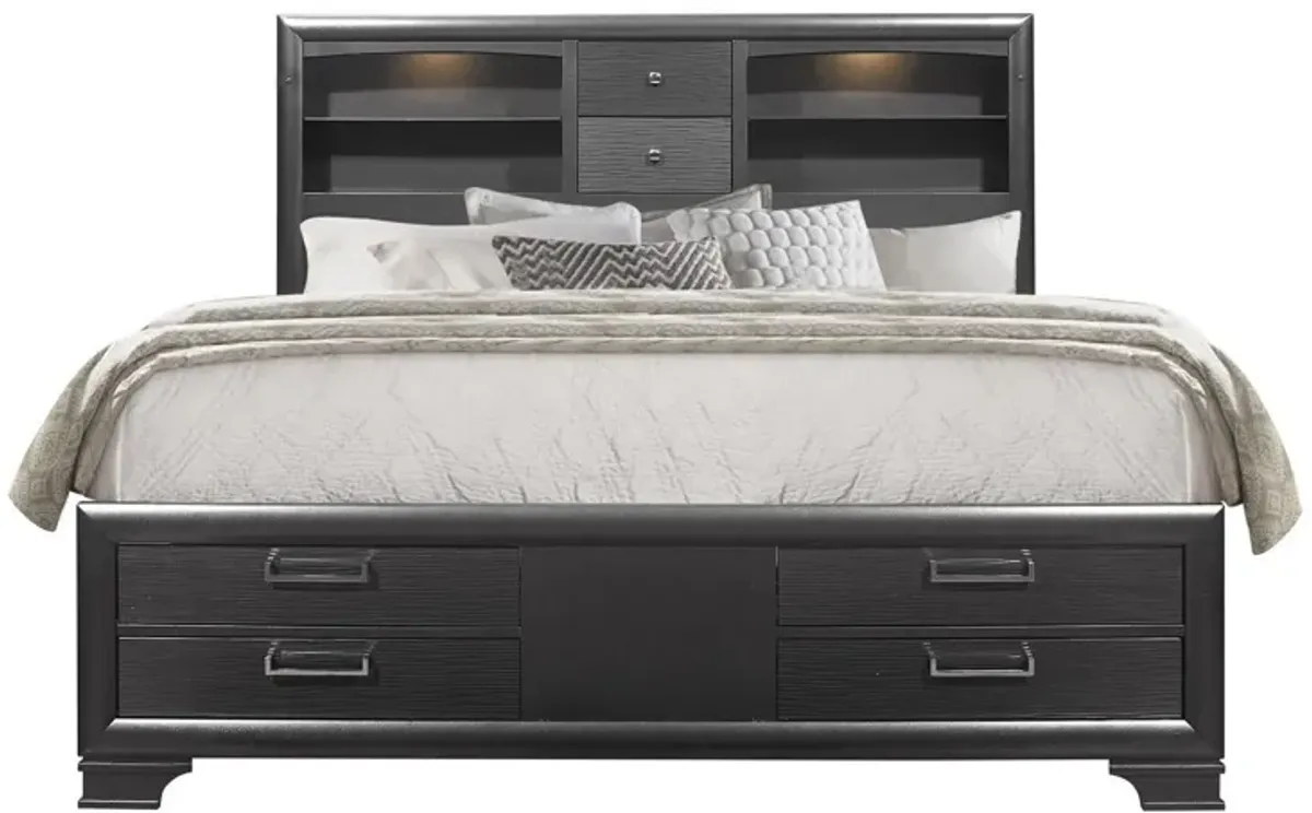 Solid Wood Queen Eight Drawers Bed - Gray