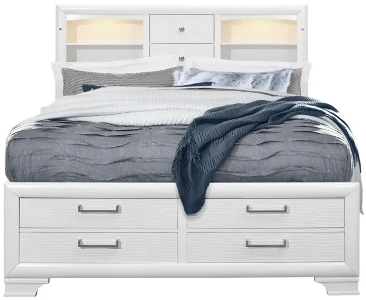 Solid Wood Queen Eight Drawers Bed - White