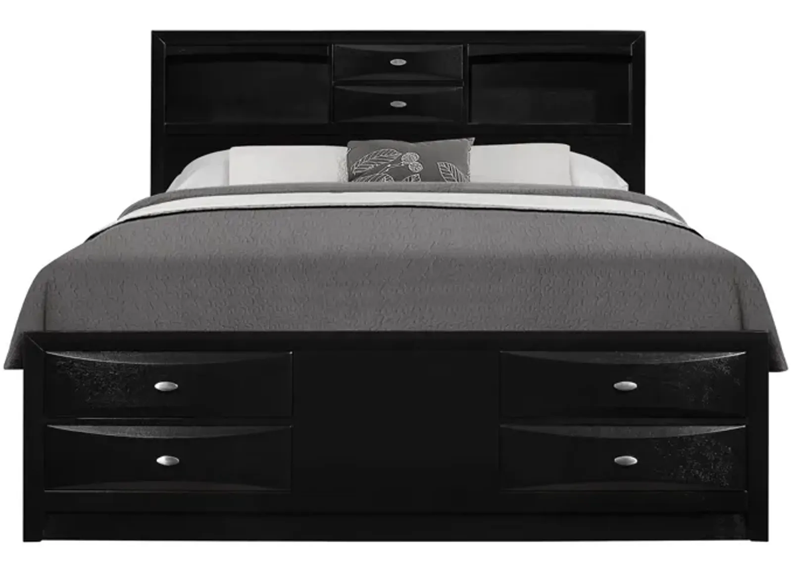 Solid Wood Full Eight Drawers Bed - Black