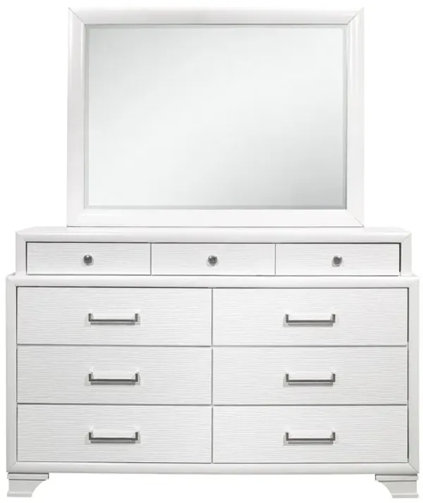 Solid Wood Mirrored Nine Drawer - White