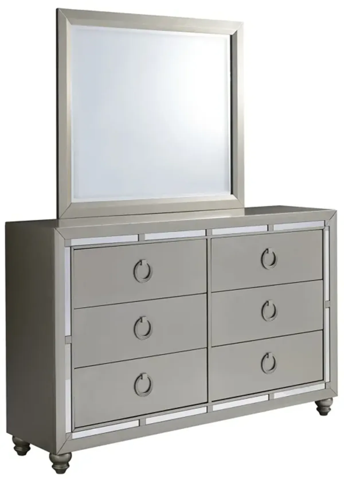 Solid Wood Six Drawer Double Dresser - Silver