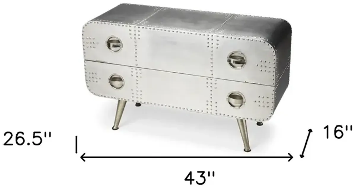 Metal Two Drawer Chest - Silver