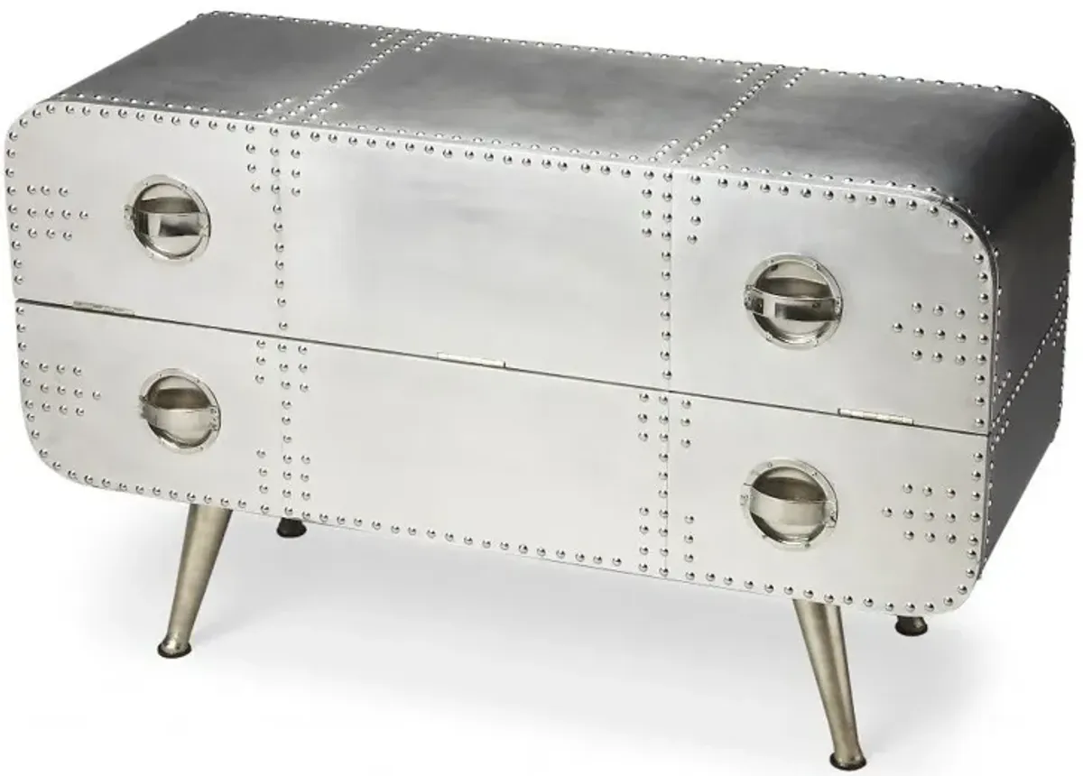 Metal Two Drawer Chest - Silver