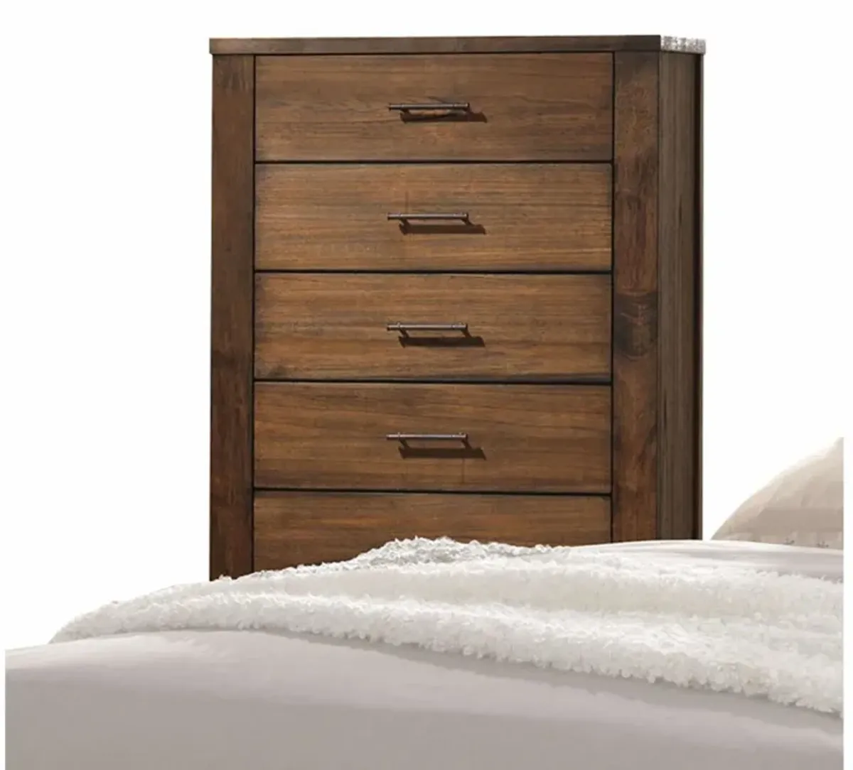 5 Drawer Chest Dresser With Brass Metal Hardware - Oak