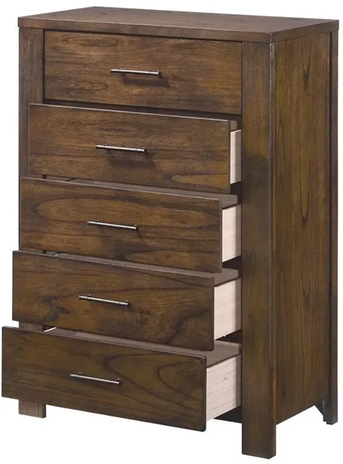 5 Drawer Chest Dresser With Brass Metal Hardware - Oak