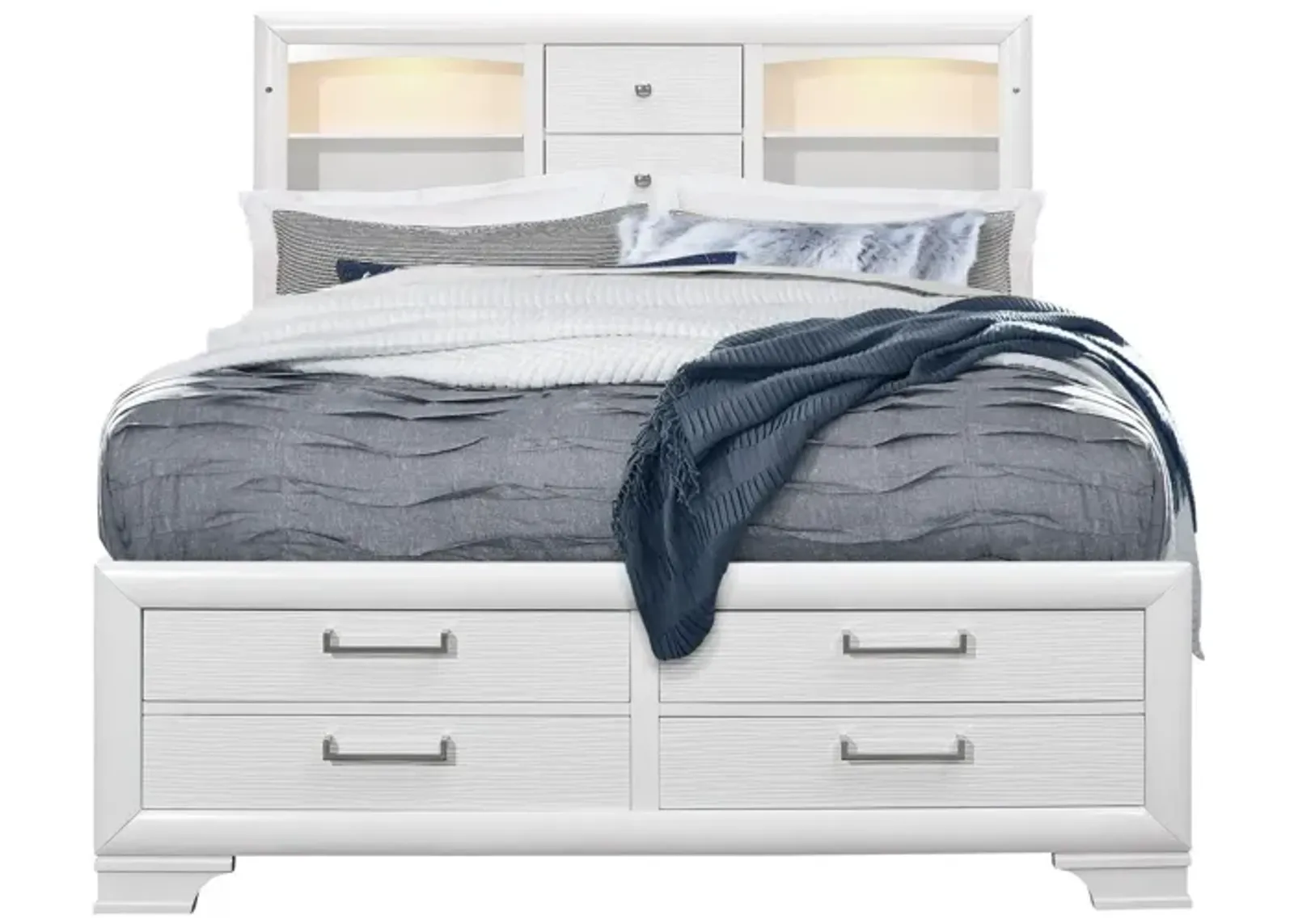 Solid Wood King Eight Drawers Bed - White