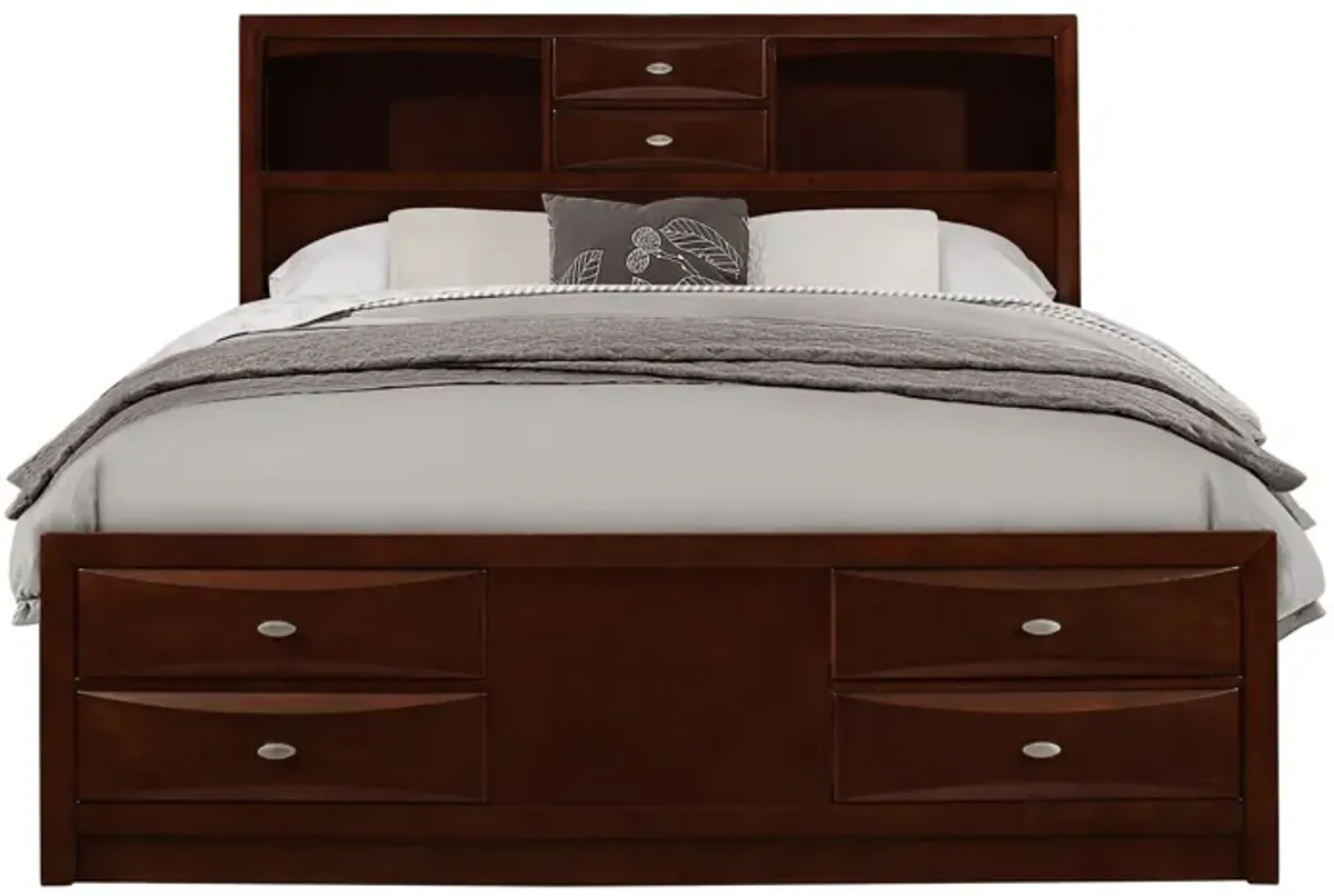 Solid Wood Queen Eight Drawers Bed - Merlot