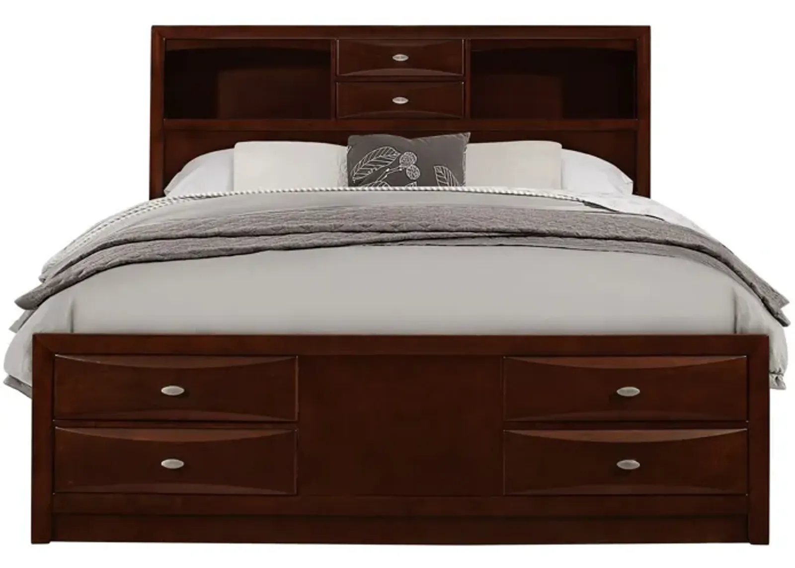 Solid Wood Queen Eight Drawers Bed - Merlot