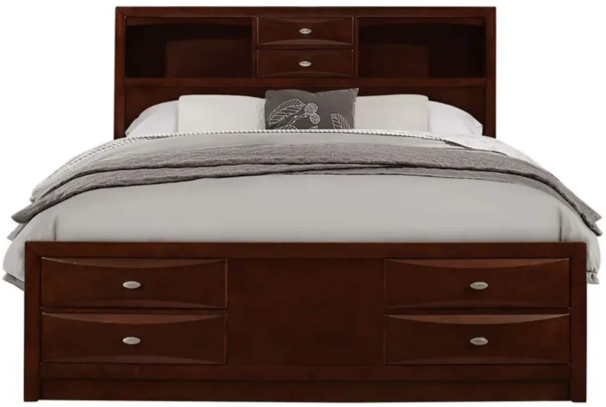 Solid Wood Queen Eight Drawers Bed - Merlot