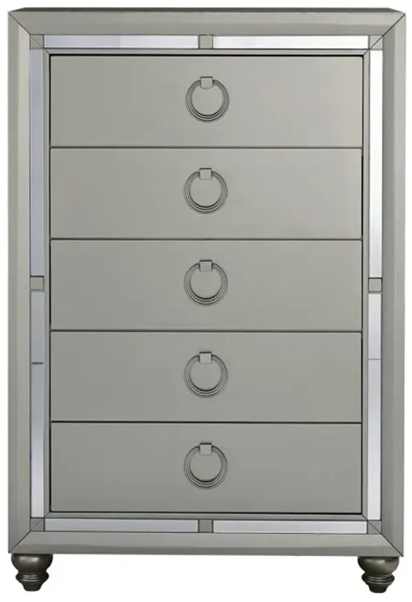 Solid Wood Mirrored Five Drawer - Silver