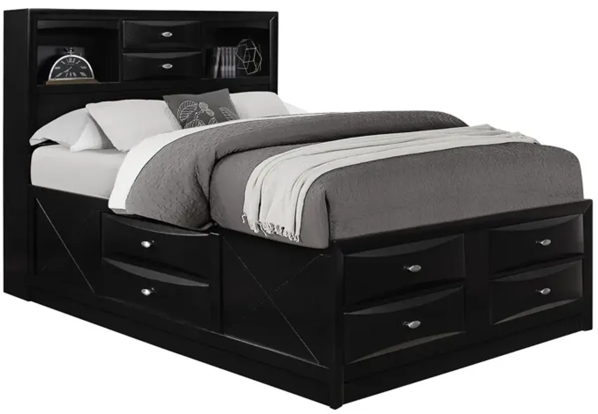 Solid Wood Queen Eight Drawers Bed - Black