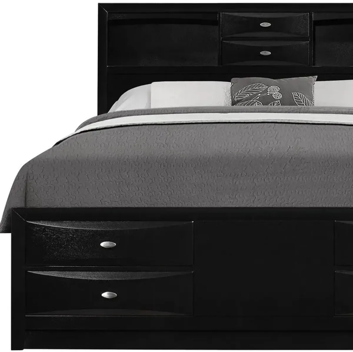 Solid Wood Queen Eight Drawers Bed - Black