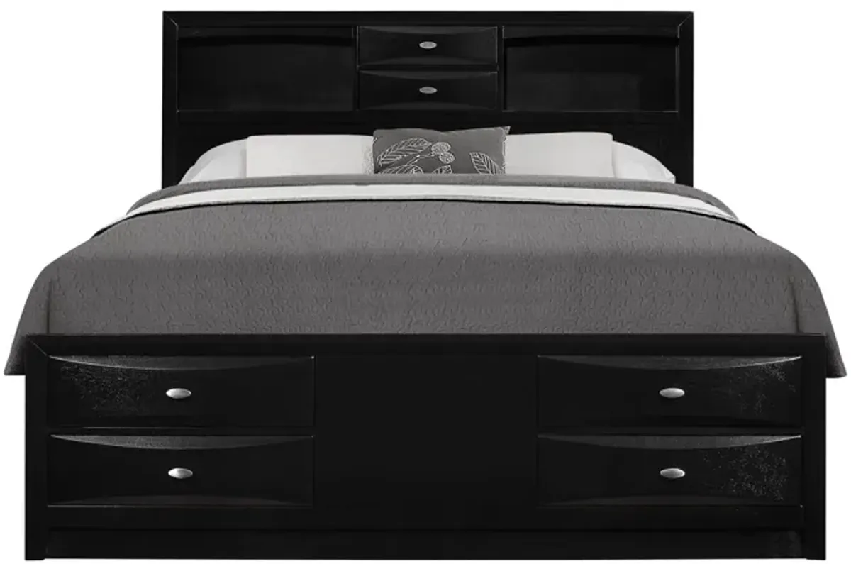 Solid Wood Queen Eight Drawers Bed - Black