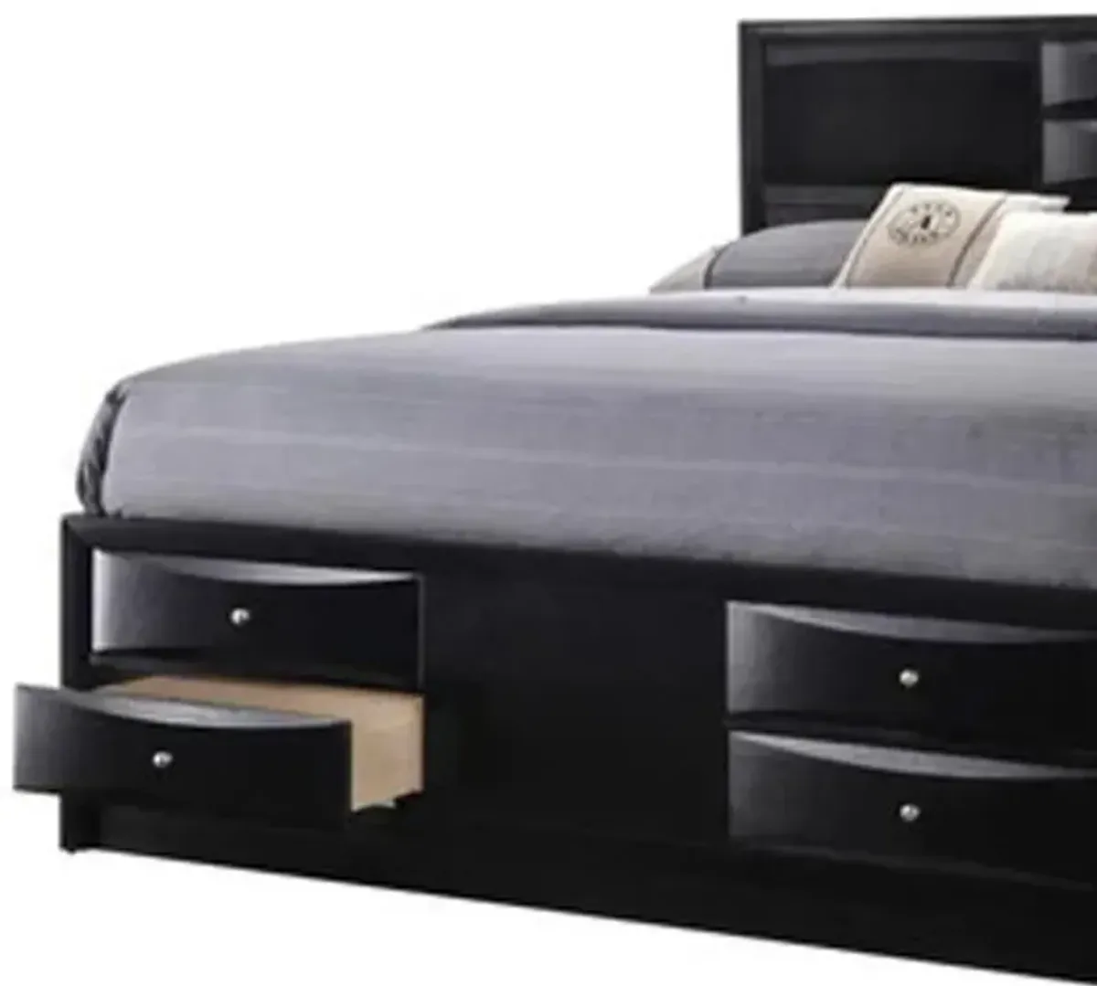 Solid Wood King Eight Drawers Bed - Black