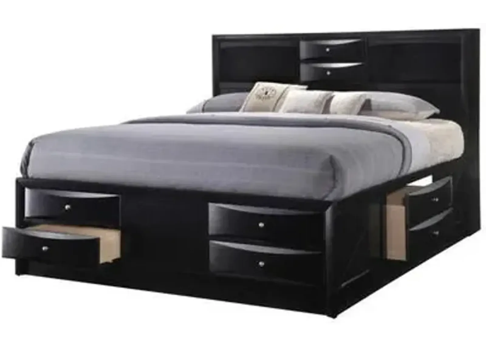 Solid Wood King Eight Drawers Bed - Black