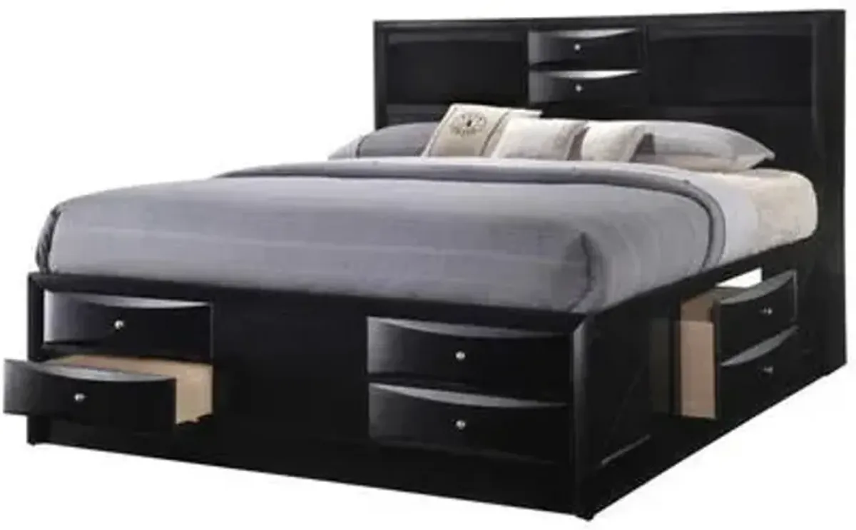 Solid Wood King Eight Drawers Bed - Black