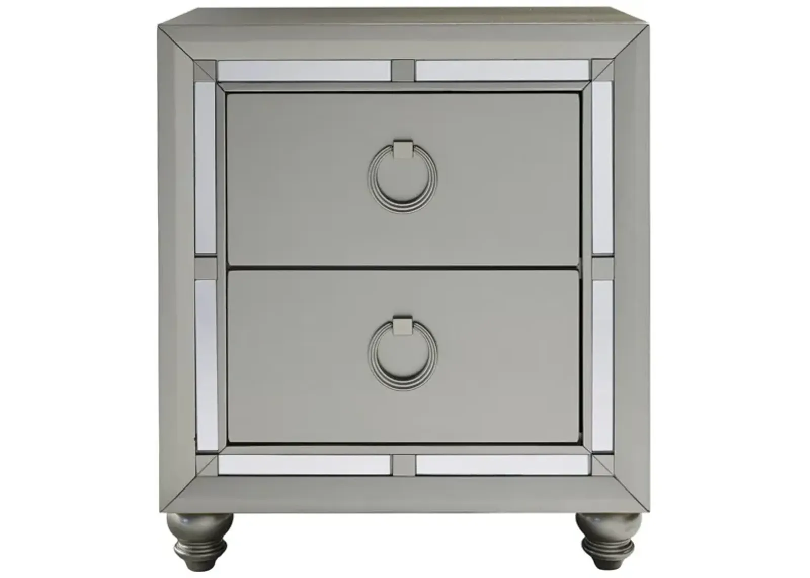 Champagne Tone Nightstand With 2 Drawer Mirror Trim Accent - Silver