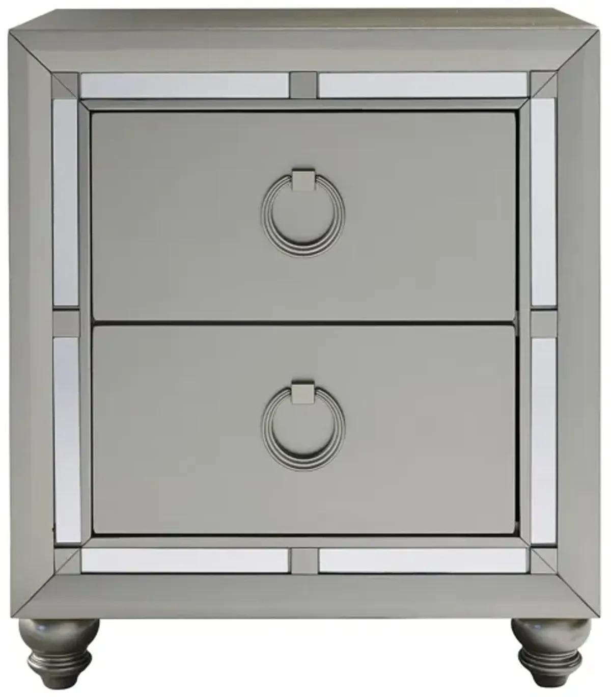 Champagne Tone Nightstand With 2 Drawer Mirror Trim Accent - Silver