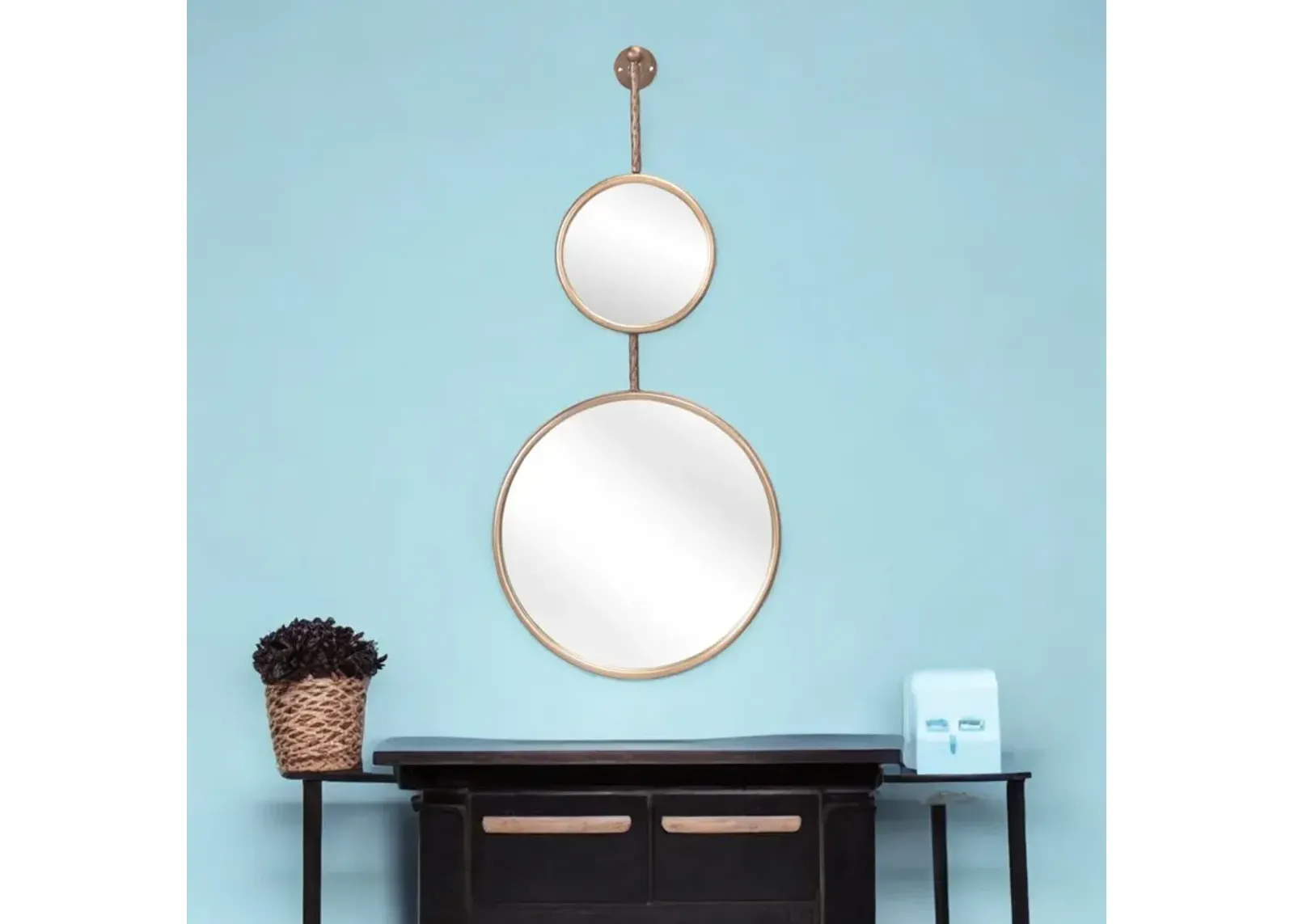 35" Round Steel Framed Accent Mirror - Gold