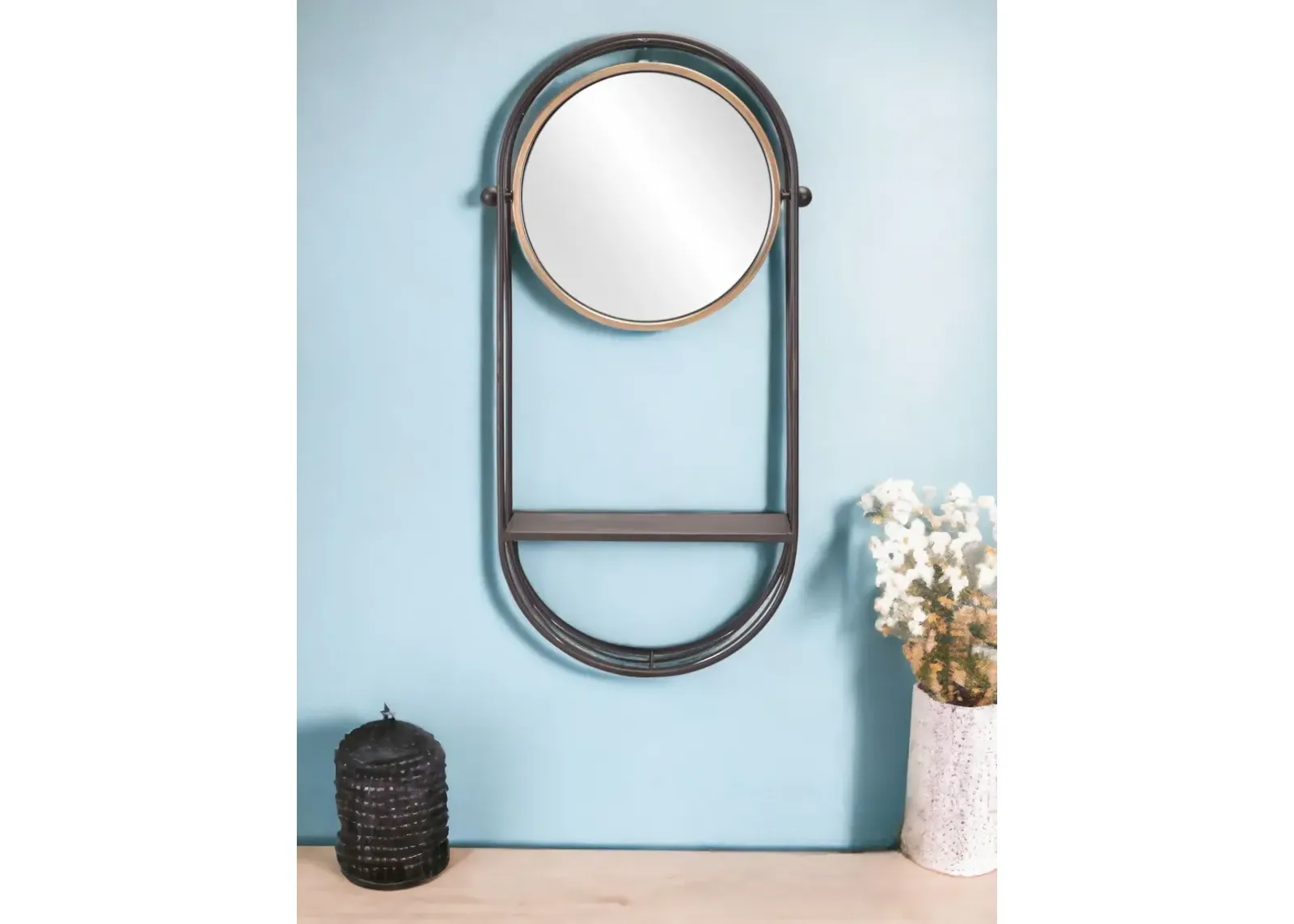 Industrial Mirror Shelf - Gray