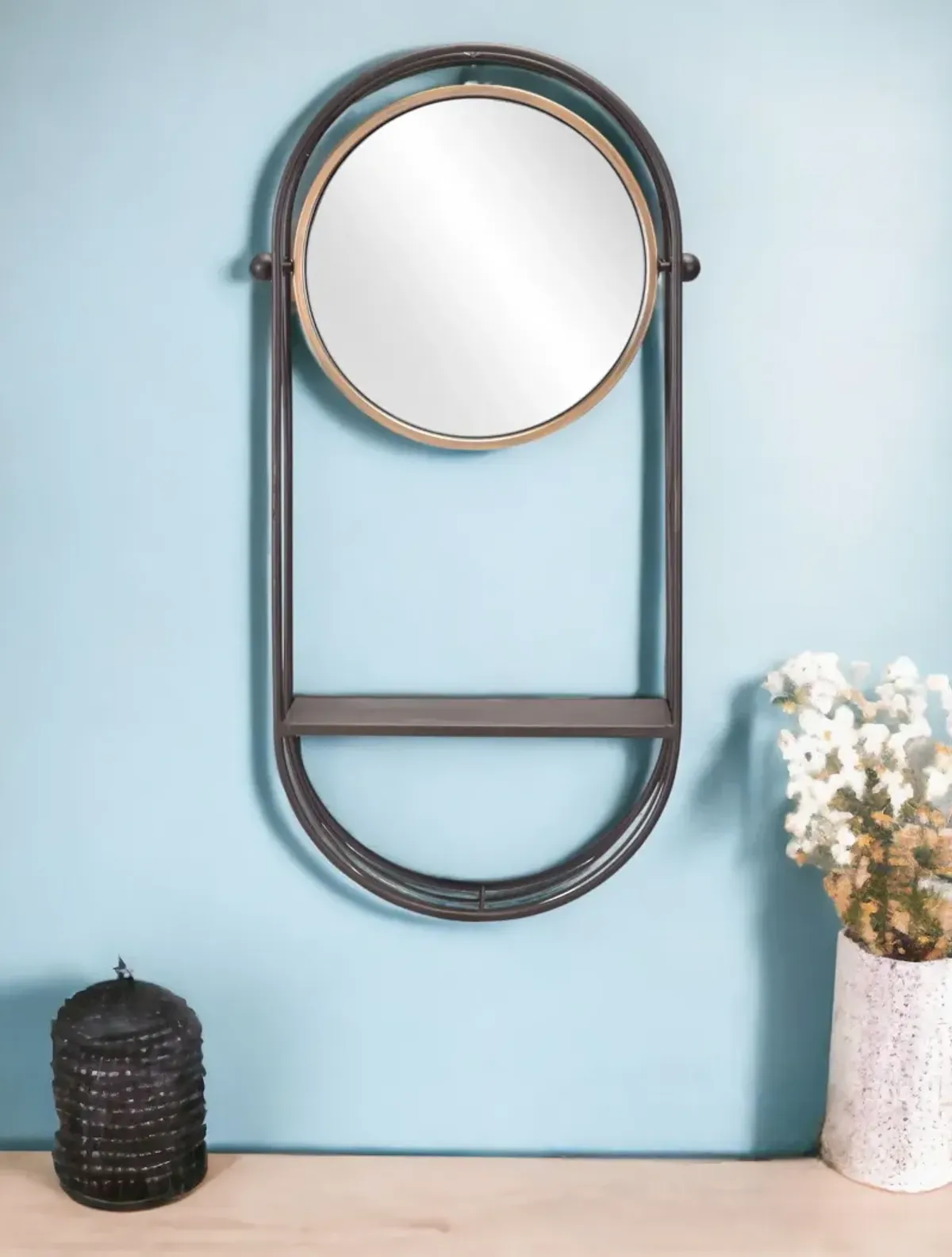 Industrial Mirror Shelf - Gray