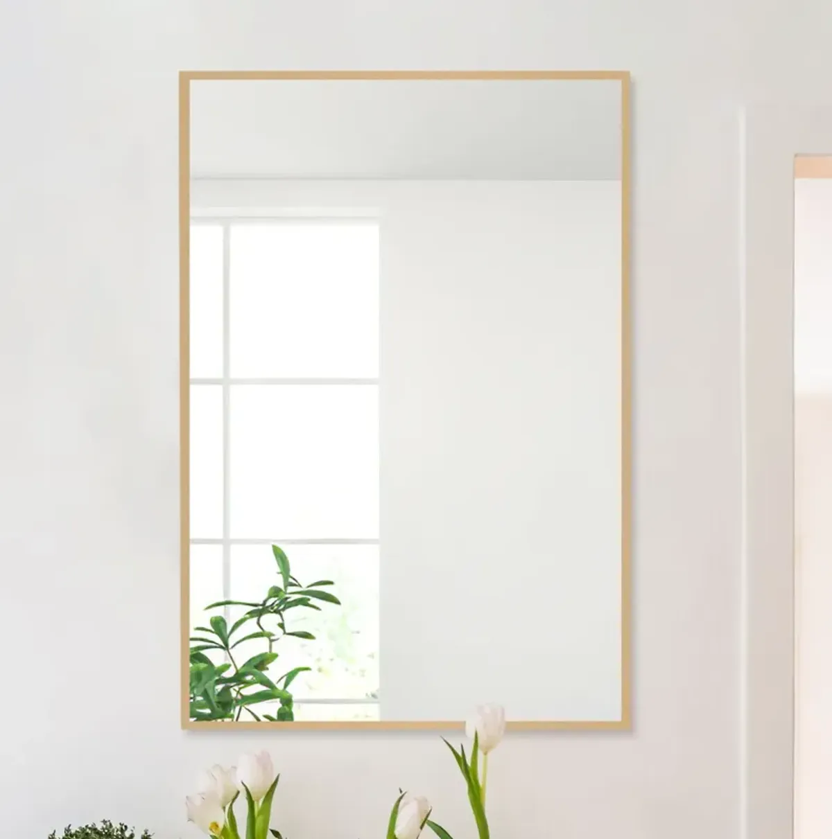 Narrow Rectangular Wall Mirror - Gold