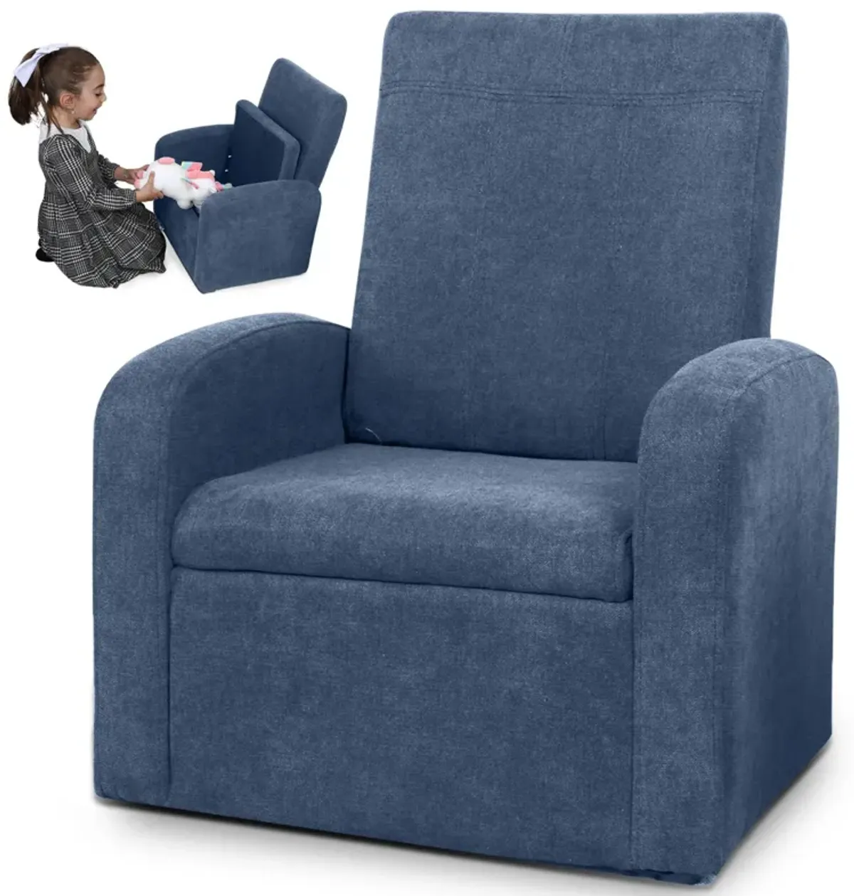 Kids Comfy Upholstered Recliner Chair With Storage - Blue