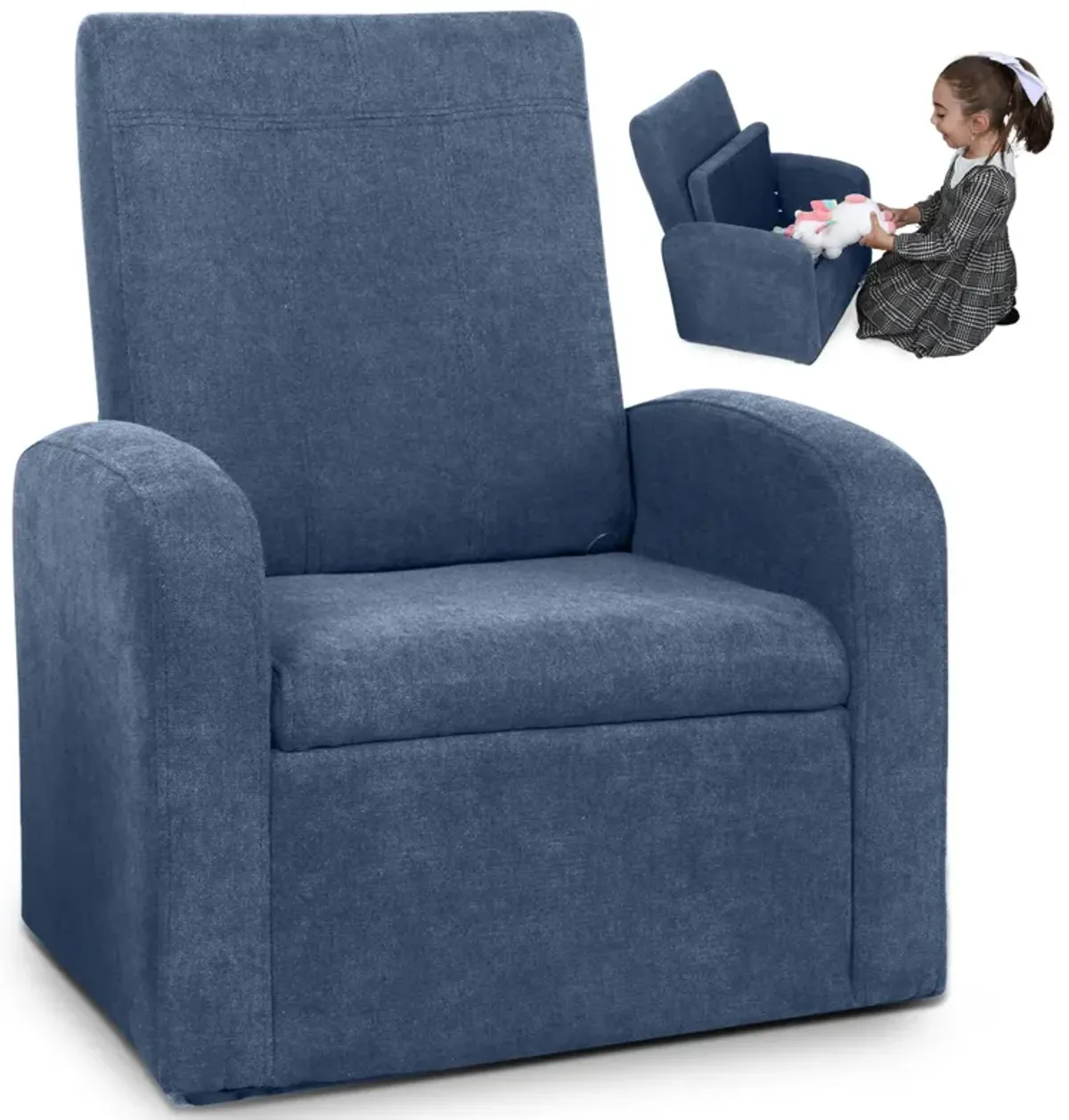 Kids Comfy Upholstered Recliner Chair With Storage - Blue