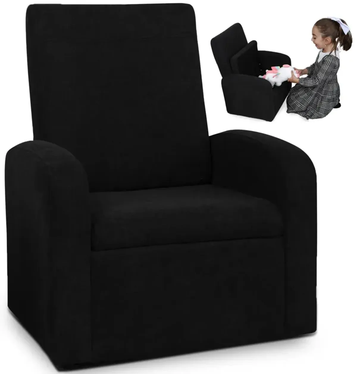 Kids Comfy Upholstered Recliner Chair With Storage - Black
