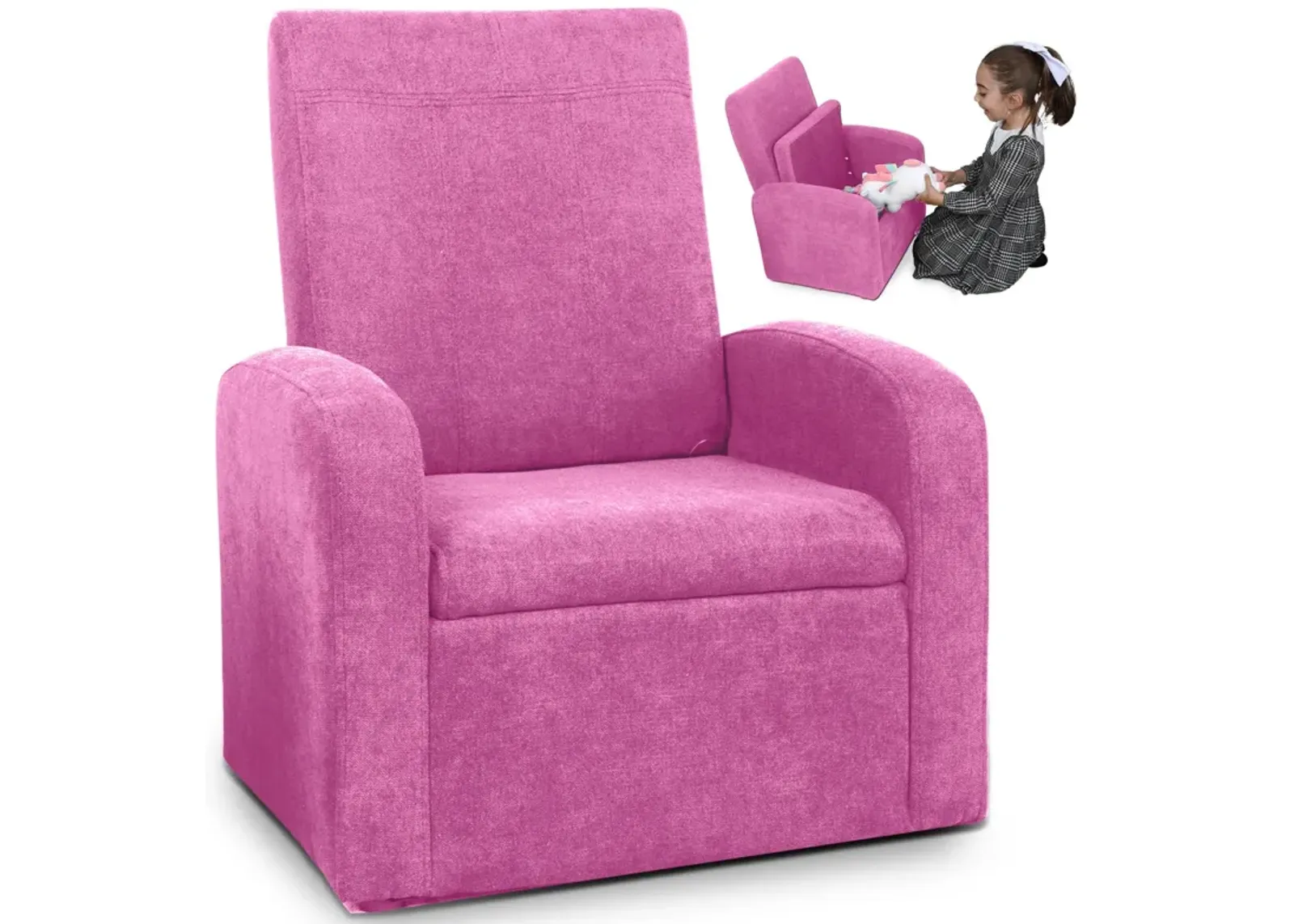 Kids Comfy Upholstered Recliner Chair With Storage - Pink