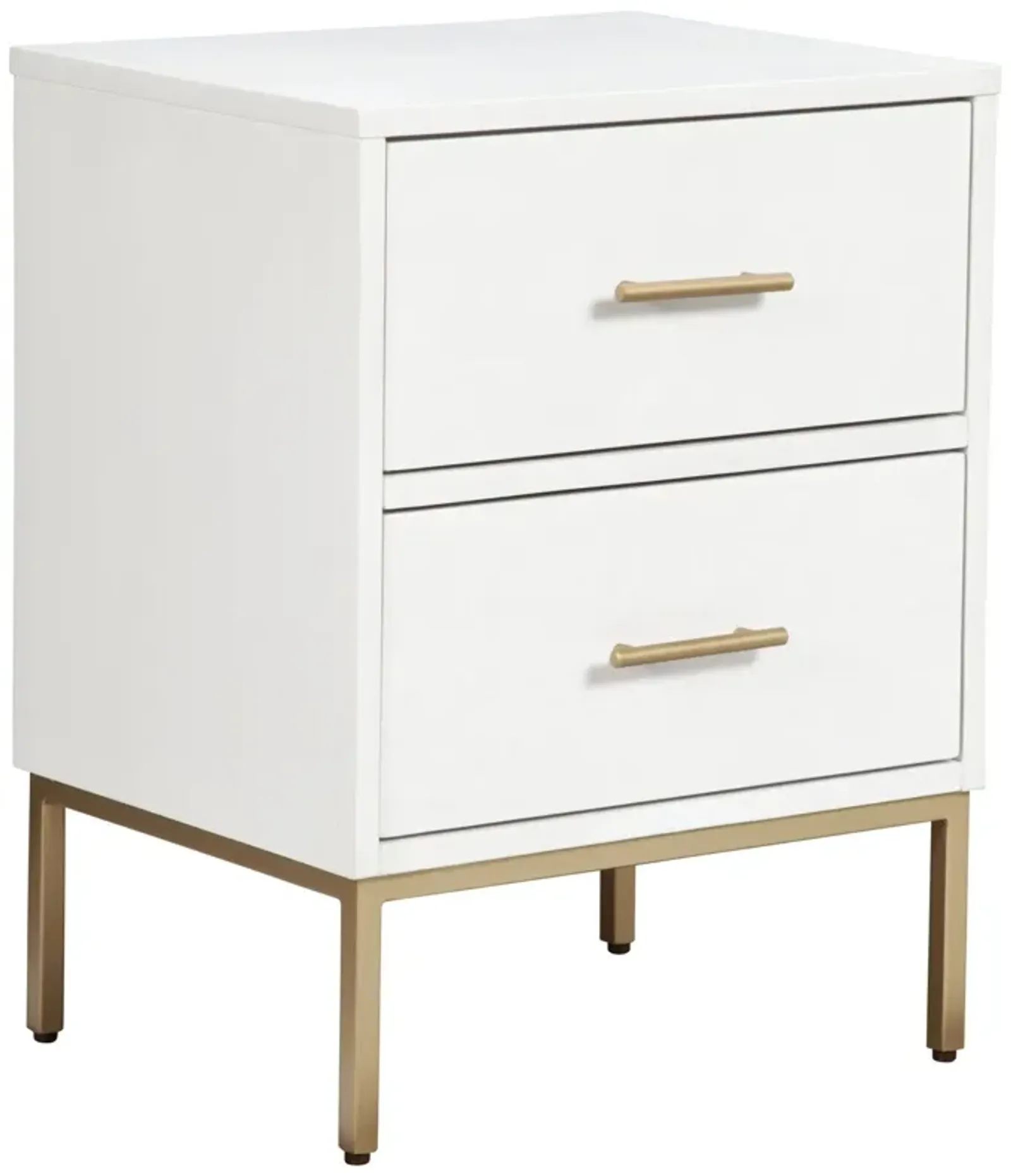 Lines 2 Drawer Nightstand - White / Gold