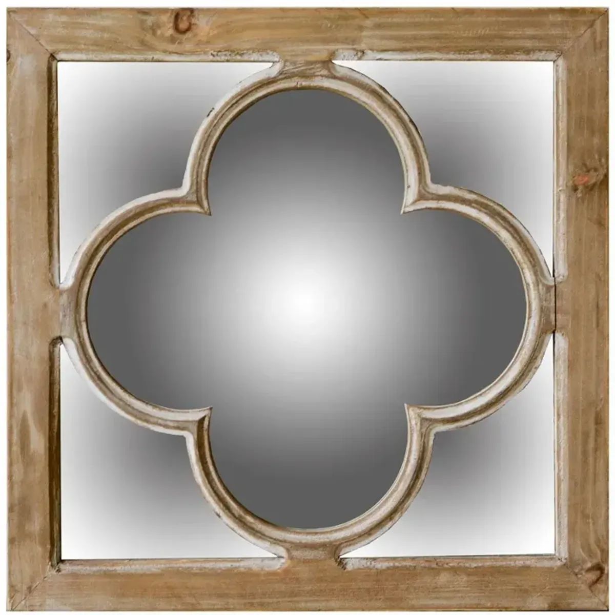 10" With Whitewash Square Wall Mounted Accent Mirror - Natural Brown