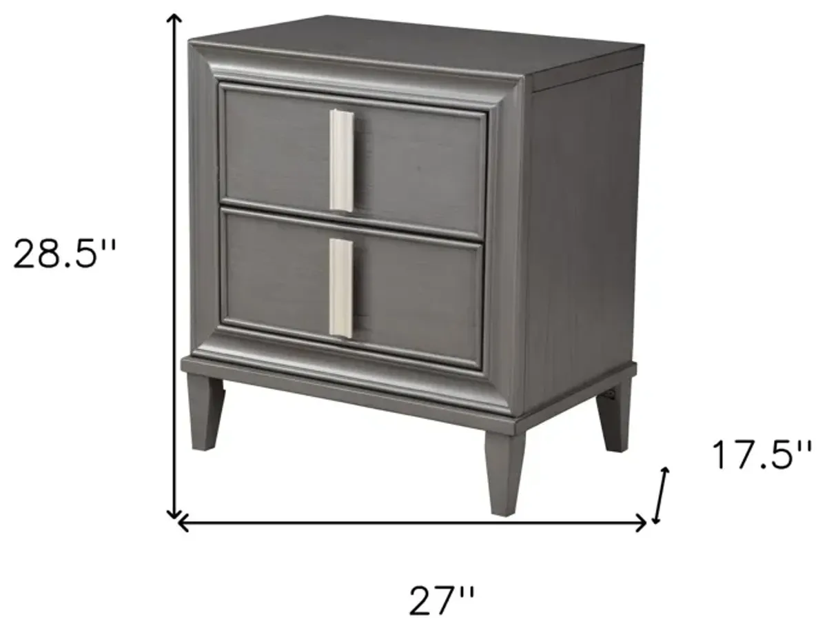 Two Drawer Contemporary Wood Nightstand - Dark Gray