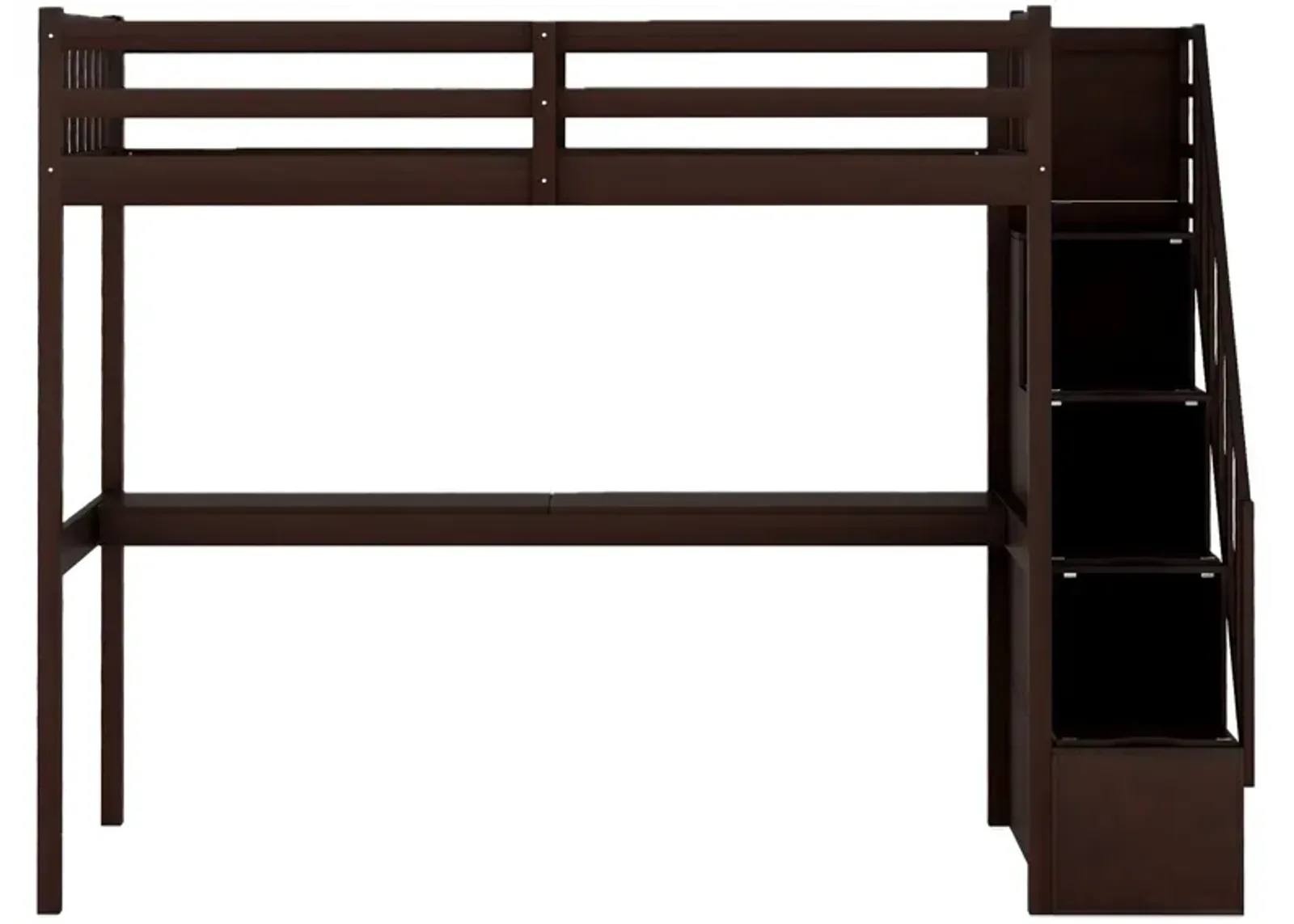 Twin Size Loft Bed with Built In Desk and Stairway - Espresso