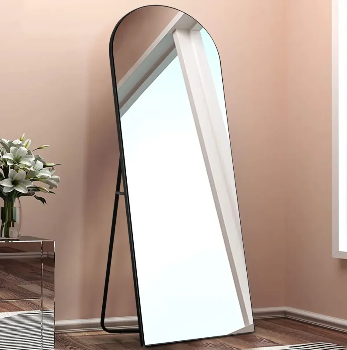 Arched Standing Floor Mirror - Black