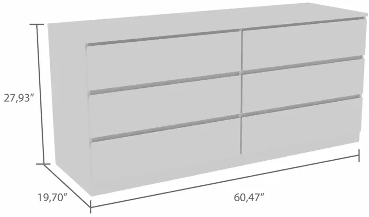 Six Drawer Double Dresser Wooden - White