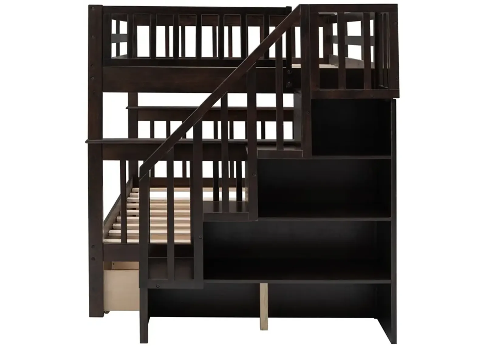 Double Full Size Stairway Bunk Bed With Drawer - Brown