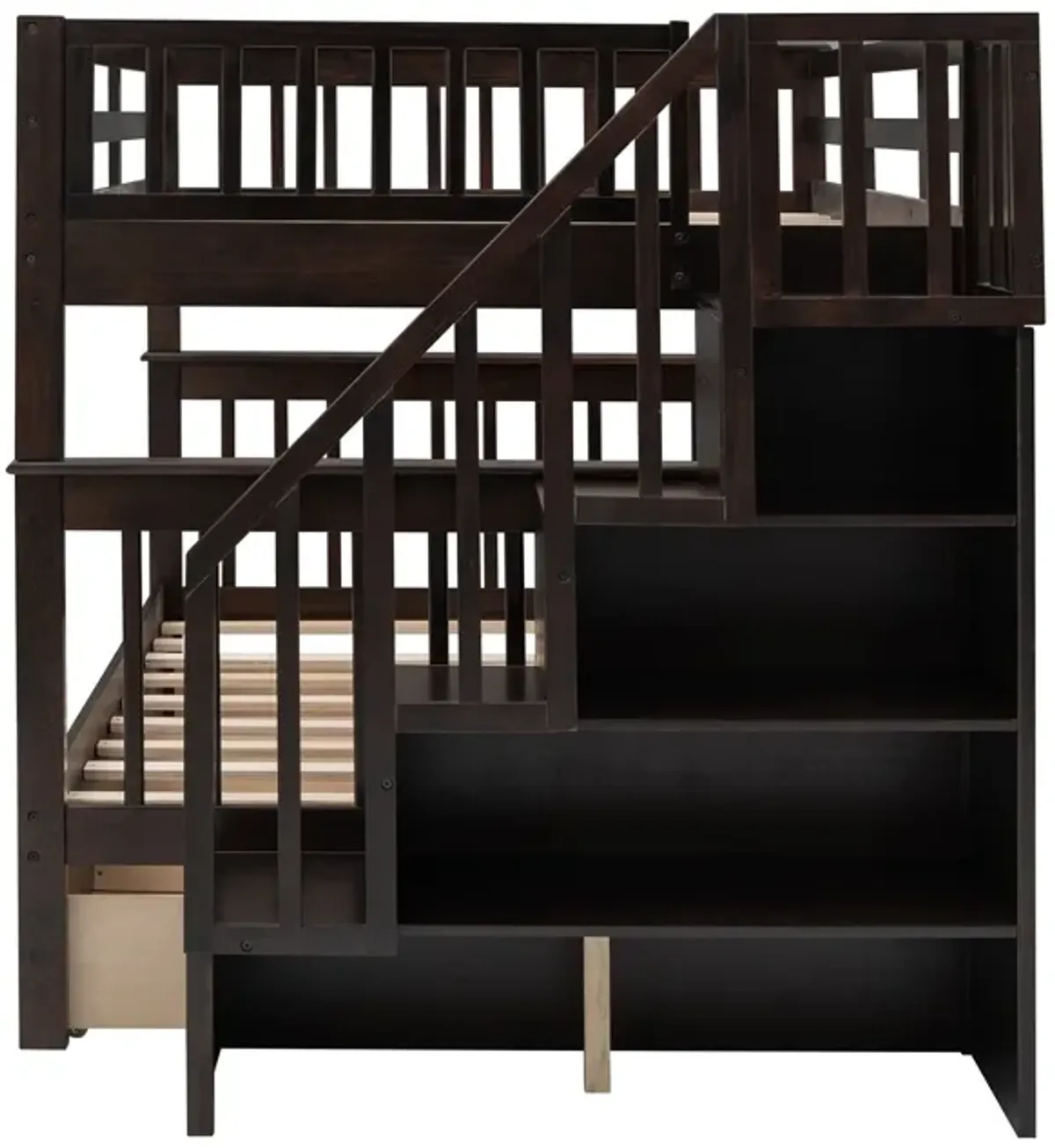 Double Full Size Stairway Bunk Bed With Drawer - Brown