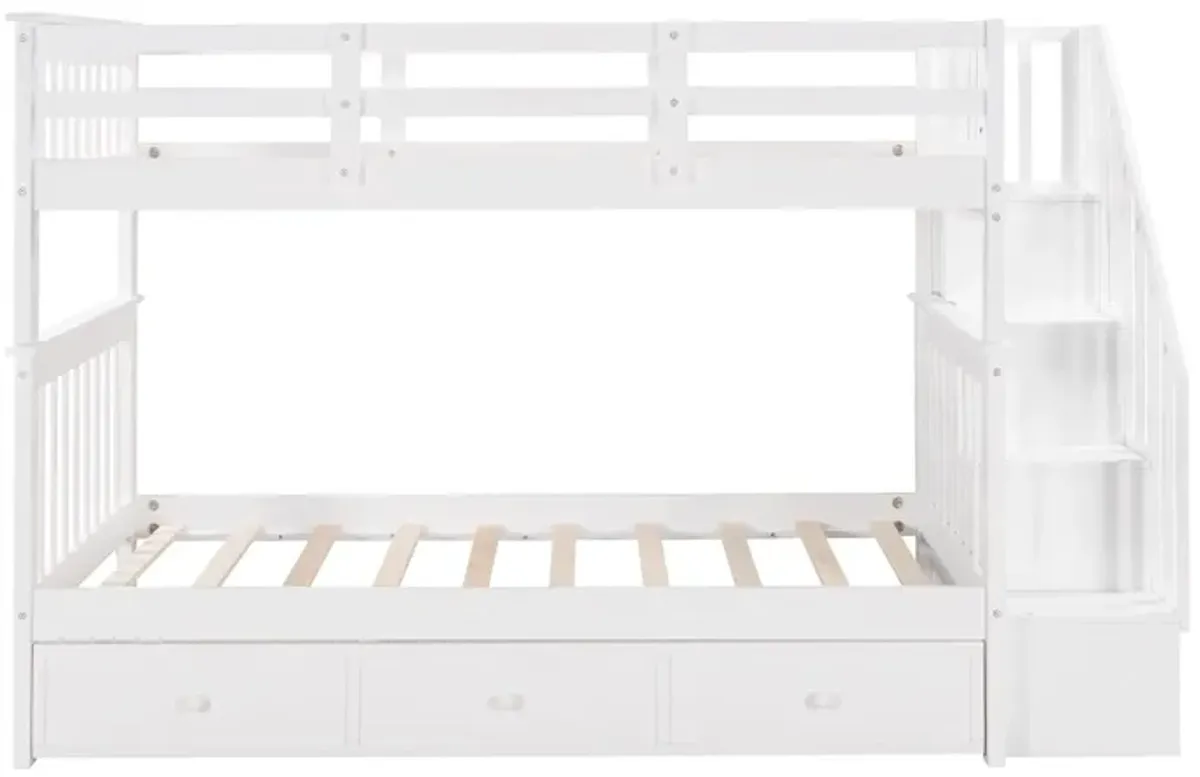 Twin Over Twin Bunk Bed with Stairway and Drawers - White