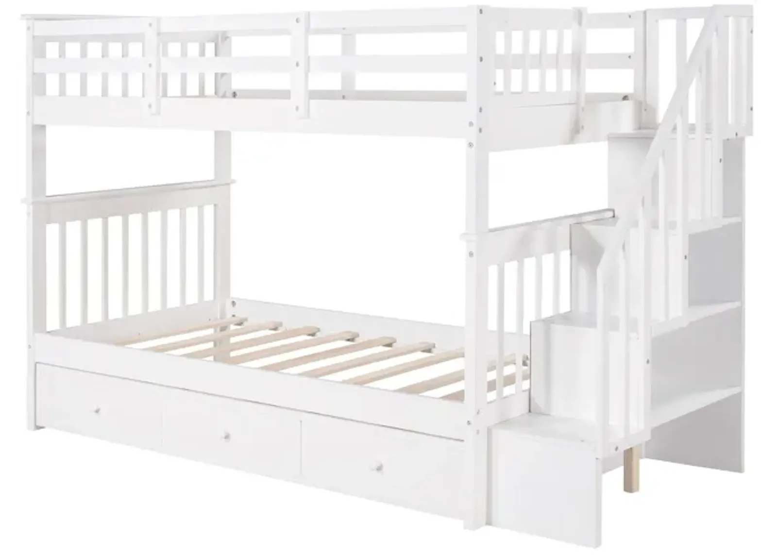 Twin Over Twin Bunk Bed with Stairway and Drawers - White