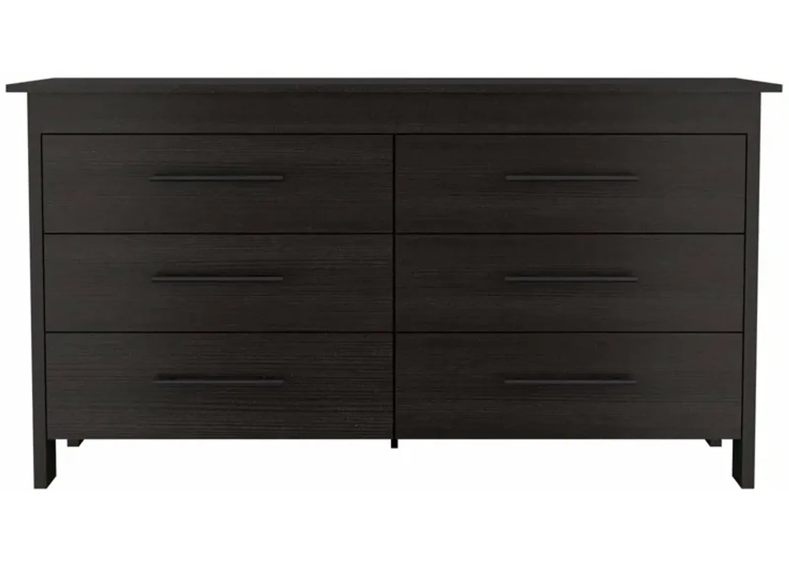 Six Drawer Wooden Double Dresser - Black